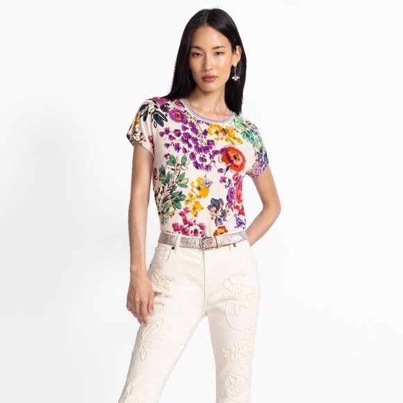 Johnny Was Colorful Floral Short Sleeve Tee - Picture 5 of 7